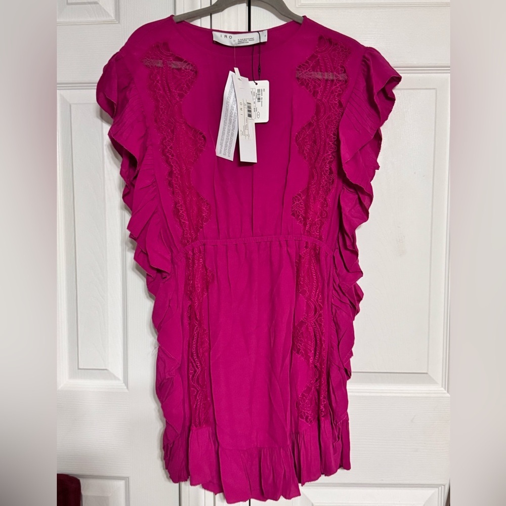 IRO Zestful Fuchsia Ruffle Lace Mini Dress EU 36 / US 4 Small - Picture 3 of 7